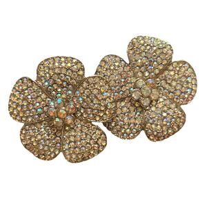 Vintage 1990's TARA AB flower Earrings Silvertone & Rhinestones Statement Aurora